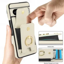 Phone Case For Pixel 9 Pro Pixel 9 Pro XL Pixel 8 Pro Pixel 8 Pixel 9 Back Cover Ring Holder Card Slot Shockproof Retro TPU PU Leather