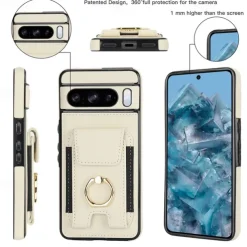 Phone Case For Pixel 9 Pro Pixel 9 Pro XL Pixel 8 Pro Pixel 8 Pixel 9 Back Cover Ring Holder Card Slot Shockproof Retro TPU PU Leather