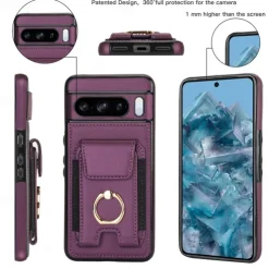 Phone Case For Pixel 9 Pro Pixel 9 Pro XL Pixel 8 Pro Pixel 8 Pixel 9 Back Cover Ring Holder Card Slot Shockproof Retro TPU PU Leather
