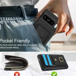 Phone Case For Pixel 9 Pro Pixel 9 Pro XL Pixel 8 Pro Pixel 8 Pixel 9 Back Cover Ring Holder Card Slot Shockproof Retro TPU PU Leather