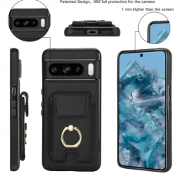 Phone Case For Pixel 9 Pro Pixel 9 Pro XL Pixel 8 Pro Pixel 8 Pixel 9 Back Cover Ring Holder Card Slot Shockproof Retro TPU PU Leather