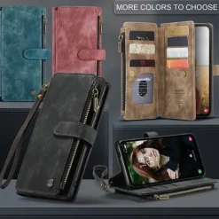 Phone Case For S25 S24 S24 FE S23 S22 S21 Ultra Plus A55 5G A35 5G A25 A15 Wallet Case with Stand Holder Magnetic Zipper Retro TPU PU Leather