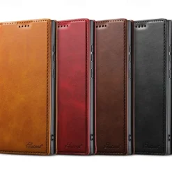 Phone Case For S25 S24 S23 Ultra Plus S22 Plus Ultra Back Cover with Stand Holder Magnetic Card Slot Retro PC PU Leather