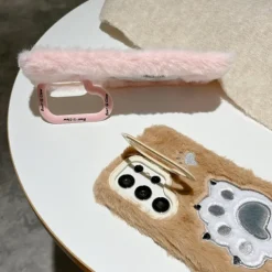 Phone Case For S24 S23 Ultra Plus A55 5G A35 5G A15 A14 A54 Back Cover with Stand Holder Shockproof Retro Plush