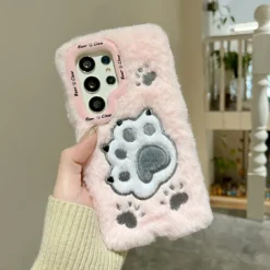 Phone Case For S24 S23 Ultra Plus A55 5G A35 5G A15 A14 A54 Back Cover with Stand Holder Shockproof Retro Plush