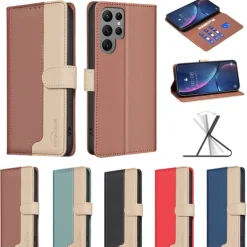 Phone Case For Samsung Galaxy S24 S23 S23 FE S22 S21 Ultra Plus A55 5G A35 5G A25 A15 A14 Back Cover with Stand Holder Card Slot Shockproof Retro TPU PU Leather