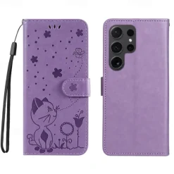 Phone Case For Samsung Galaxy S25 S24 S23 S23 FE S22 S21 Ultra Plus A55 5G A35 5G A25 A15 Wallet Case Magnetic Full Body Protective with Wrist Strap Cat Bee TPU PU Leather