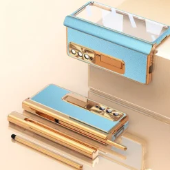 Phone Case For Samsung Galaxy Z Fold 6 Z Fold 5 Z Fold 4 Z Fold 3 Leather Bumper Frame Flip Pencil Holder Solid Colored PC PU Leather