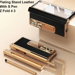 Phone Case For Samsung Galaxy Z Fold 6 Z Fold 5 Z Fold 4 Z Fold 3 Leather Bumper Frame Flip Pencil Holder Solid Colored PC PU Leather