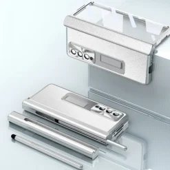 Phone Case For Samsung Galaxy Z Fold 6 Z Fold 5 Z Fold 4 Z Fold 3 Leather Bumper Frame Flip Pencil Holder Solid Colored PC PU Leather