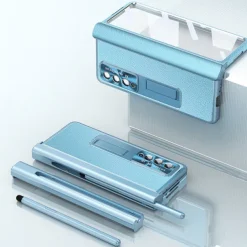 Phone Case For Samsung Galaxy Z Fold 6 Z Fold 5 Z Fold 4 Z Fold 3 Leather Bumper Frame Flip Pencil Holder Solid Colored PC PU Leather