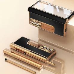 Phone Case For Samsung Galaxy Z Fold 6 Z Fold 5 Z Fold 4 Z Fold 3 Leather Bumper Frame Flip Pencil Holder Solid Colored PC PU Leather