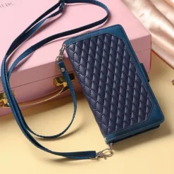 Phone Case For Samsung Galaxy S25 S24 S23 S22 S21 FE S21 Ultra Plus A14 A34 A54 A73 Handbag Purse Wallet Case Zipper with Removable Cross Body Strap With Card Holder Solid Colored Geometric Pattern