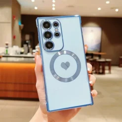 Phone Case For Samsung Galaxy S25 S24 S23 S23 FE S22 S21 Ultra Plus Back Cover Support Wireless Charging Shockproof Heart TPU Plating