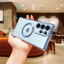 Phone Case For Samsung Galaxy S25 S24 S23 S23 FE S22 S21 Ultra Plus Back Cover Support Wireless Charging Shockproof Heart TPU Plating