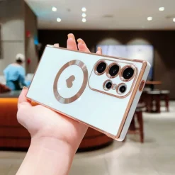 Phone Case For Samsung Galaxy S25 S24 S23 S23 FE S22 S21 Ultra Plus Back Cover Support Wireless Charging Shockproof Heart TPU Plating