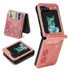 Phone Case For Samsung Galaxy Z Flip 7 Z Flip 6 Z Flip 5 Z Flip 4 Z Flip 3 Flip Cover Bling Glitter Shiny Card Slot Shockproof Retro sky PC PU Leather