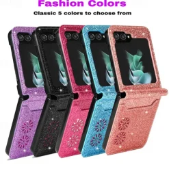 Phone Case For Samsung Galaxy Z Flip 7 Z Flip 6 Z Flip 5 Z Flip 4 Z Flip 3 Flip Cover Bling Glitter Shiny Card Slot Shockproof Retro sky PC PU Leather