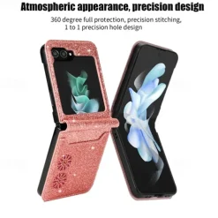 Phone Case For Samsung Galaxy Z Flip 7 Z Flip 6 Z Flip 5 Z Flip 4 Z Flip 3 Flip Cover Bling Glitter Shiny Card Slot Shockproof Retro sky PC PU Leather