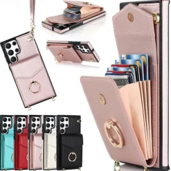 Phone Case For Samsung Galaxy S25 S24 S23 S22 S21 FE S21 Ultra Plus A14 A54 A73 A33 Handbag Purse Wallet Case Ring Holder Anti-theft with Removable Cross Body Strap TPU PU Leather