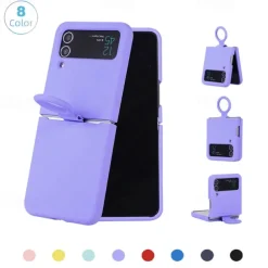 Phone Case For Samsung Galaxy Z Flip 6 Z Flip 5 Z Flip 4 Z Flip 3 Flip Flip Case with Ring Solid Colored Silicone