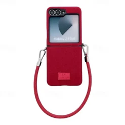 Phone Case For Samsung Galaxy Z Flip 7 Z Flip 6 Z Flip 5 Z Flip 4 Z Flip 3 Back Cover with Wrist Strap Shockproof Retro TPU Plush