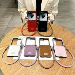 Phone Case For Samsung Galaxy Z Flip 7 Z Flip 6 Z Flip 5 Z Flip 4 Z Flip 3 Back Cover with Wrist Strap Shockproof Retro TPU Plush