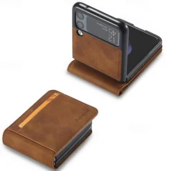 Phone Case For Samsung Galaxy Z Flip 7 Z Flip 5 Z Flip 4 Z Flip 3 Back Cover Bumper Frame Dustproof With Card Holder Solid Colored PU Leather