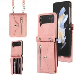 Phone Case For Samsung Galaxy Z Flip 7 Z Flip 6 Z Flip 5 Z Flip 4 Z Flip 3 Handbag Purse Wallet Case Flip Zipper with Removable Cross Body Strap Solid Colored PC PU Leather