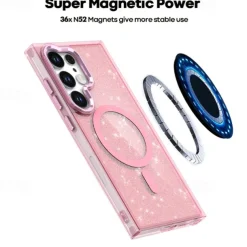 Phone Case For Samsung Galaxy S25 S24 S24 FE S23 Ultra Plus A55 5G A35 5G A25 Back Cover Magnetic Bling Glitter Shiny Shockproof Retro PC Silicone