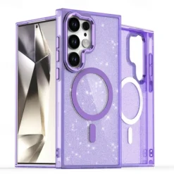 Phone Case For Samsung Galaxy S25 S24 S24 FE S23 Ultra Plus A55 5G A35 5G A25 Back Cover Magnetic Bling Glitter Shiny Shockproof Retro PC Silicone