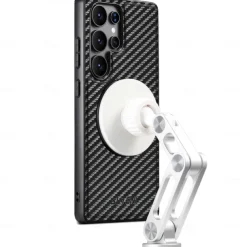 Phone Case For Samsung Galaxy S25 S24 S23 Ultra Plus S22 Plus Ultra Back Cover with Stand Holder Magnetic Support Wireless Charging Retro TPU Carbon Fiber PC