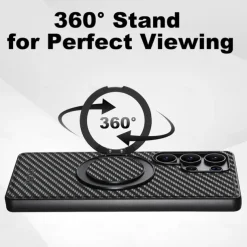 Phone Case For Samsung Galaxy S25 S24 S23 Ultra Plus S22 Plus Ultra Back Cover with Stand Holder Magnetic Support Wireless Charging Retro TPU Carbon Fiber PC
