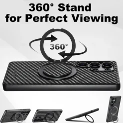 Phone Case For Samsung Galaxy S25 S24 S23 Ultra Plus S22 Plus Ultra Back Cover with Stand Holder Magnetic Support Wireless Charging Retro TPU Carbon Fiber PC