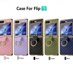 Phone Case For Samsung Galaxy Z Flip 5 Z Flip 4 Z Flip 3 Back Cover with Screen Protector Ring Buckle Shockproof Retro TPU Metal PU Leather