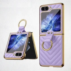 Phone Case For Samsung Galaxy Z Flip 5 Z Flip 4 Z Flip 3 Back Cover with Screen Protector Ring Buckle Shockproof Retro TPU Metal PU Leather