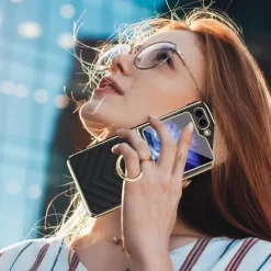 Phone Case For Samsung Galaxy Z Flip 5 Z Flip 4 Z Flip 3 Back Cover with Screen Protector Ring Buckle Shockproof Retro TPU Metal PU Leather