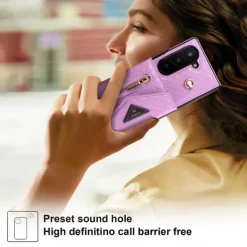 Phone Case For Samsung Galaxy Z Fold 6 Wallet Case with Stand Holder Zipper with Lanyard Retro Genuine Leather TPU