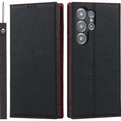 Phone Case For Samsung Galaxy S25 S24 S23 Ultra Plus S22 Plus Ultra S20 S20 FE Wallet Case with Wrist Strap Kickstand Card Slot Retro Genuine Leather TPU