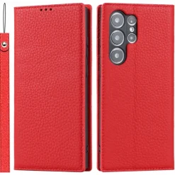 Phone Case For Samsung Galaxy S25 S24 S23 Ultra Plus S22 Plus Ultra S20 S20 FE Wallet Case with Wrist Strap Kickstand Card Slot Retro Genuine Leather TPU