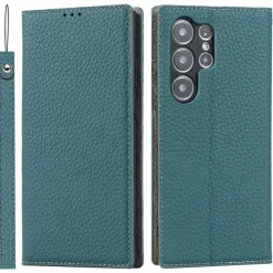 Phone Case For Samsung Galaxy S25 S24 S23 Ultra Plus S22 Plus Ultra S20 S20 FE Wallet Case with Wrist Strap Kickstand Card Slot Retro Genuine Leather TPU