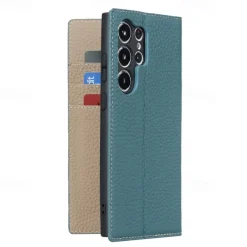 Phone Case For Samsung Galaxy S25 S24 S23 Ultra Plus S22 Plus Ultra S20 S20 FE Wallet Case with Wrist Strap Kickstand Card Slot Retro Genuine Leather TPU