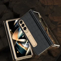 Phone Case For Samsung Galaxy Z Fold 5 Z Fold 4 Z Fold 3 Kickstand Shockproof Genuine Leather