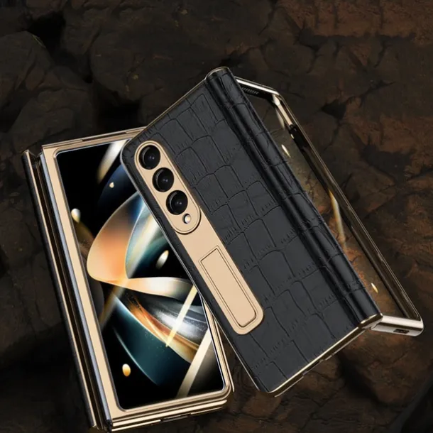 Phone Case For Samsung Galaxy Z Fold 5 Z Fold 4 Z Fold 3 Kickstand Shockproof Genuine Leather