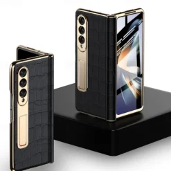 Phone Case For Samsung Galaxy Z Fold 5 Z Fold 4 Z Fold 3 Kickstand Shockproof Genuine Leather