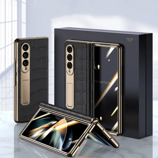 Phone Case For Samsung Galaxy Z Fold 5 Z Fold 4 Z Fold 3 Kickstand Shockproof Genuine Leather