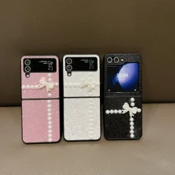 Phone Case For Samsung Galaxy Z Flip 7 Z Flip 6 Z Flip 5 Z Flip 4 Z Flip 3 for Women Girl Bling Glitter Shiny Shockproof Bow tie TPU