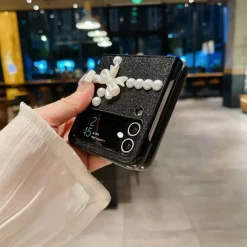 Phone Case For Samsung Galaxy Z Flip 7 Z Flip 6 Z Flip 5 Z Flip 4 Z Flip 3 for Women Girl Bling Glitter Shiny Shockproof Bow tie TPU