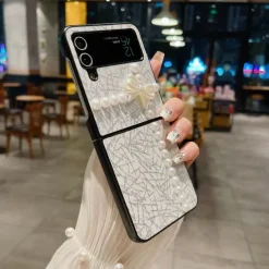 Phone Case For Samsung Galaxy Z Flip 7 Z Flip 6 Z Flip 5 Z Flip 4 Z Flip 3 for Women Girl Bling Glitter Shiny Shockproof Bow tie TPU