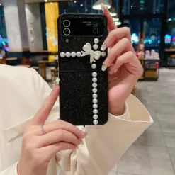 Phone Case For Samsung Galaxy Z Flip 7 Z Flip 6 Z Flip 5 Z Flip 4 Z Flip 3 for Women Girl Bling Glitter Shiny Shockproof Bow tie TPU